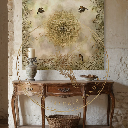 Original IMPERIAL FRESCO  mit Rotkehlchen